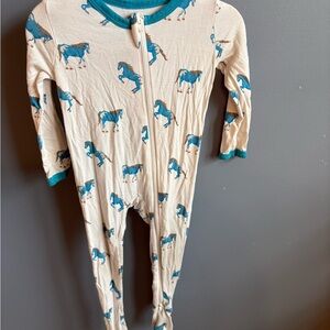 Kyte Baby Cream and Blue Horse Print One Piece